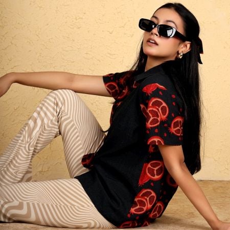 Handcrafted Half Sleeves Pomegranate Shirt Cotton